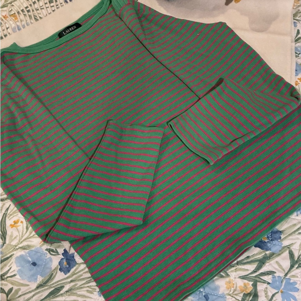 Ralph Lauren LAUREN Green and Red Striped Sweater